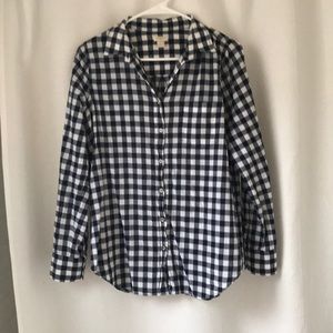 J Crew Factory Navy Gingham Button-Down